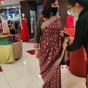 Magenta Floral Woven Saree with Gold Border
